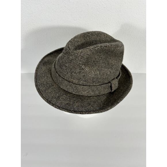 Vintage Pedigree Fifth Avenue New York Fedora Wool Hat M Large Gray Herringbone - Picture 2 of 15